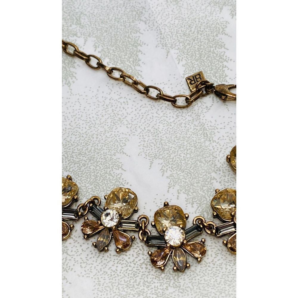Tagged BR rhinestone flower necklace with gold tone metal and chain
